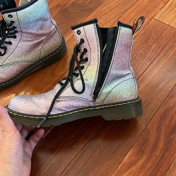 Purple sparkly high top Dr. Martens boots with side zipper. - Picture 3 of 3